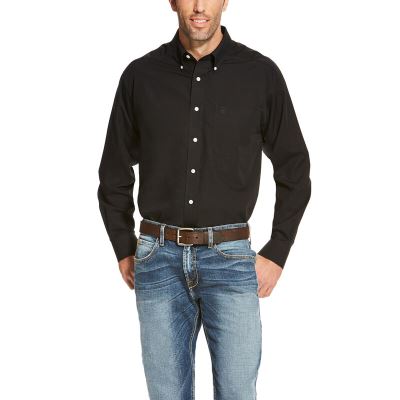 Ariat Western: Wrinkle Free Solid Camisa Hombre - Negras (HTMUQ3719)